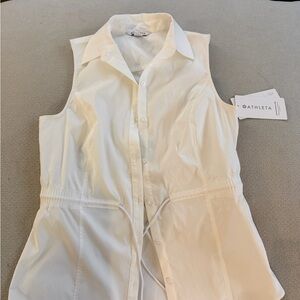 Athleta Cream Sleeveless Button-Down Shirt